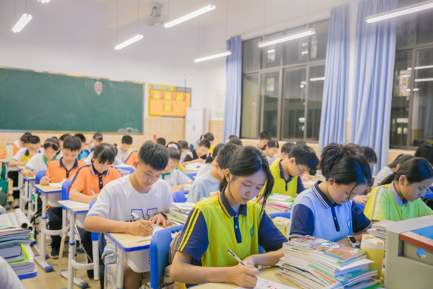 Students concentrating on written classroom work