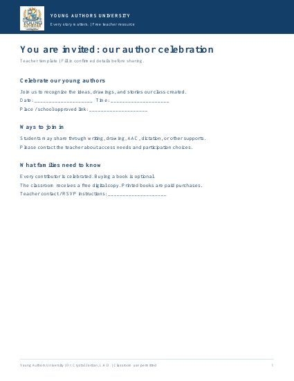 Preview of Author Celebration Invitation Templates