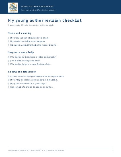 Preview of Young Author Revision Checklist